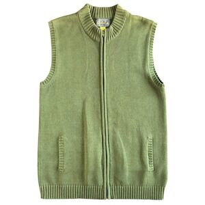 Cabelas Mens Green‎ Knit Full Zip Vest Mock Neck Pockets Size M